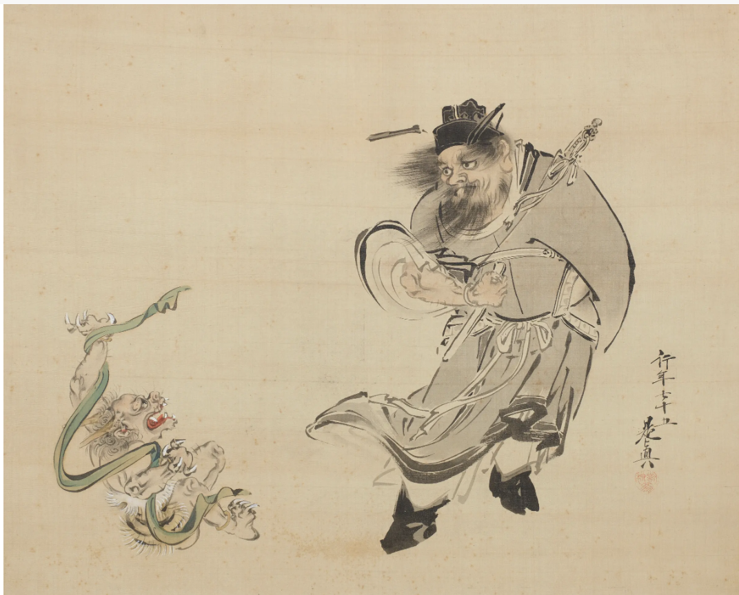 Mr5077 shibata zeshin silk painting of shoki and oni a